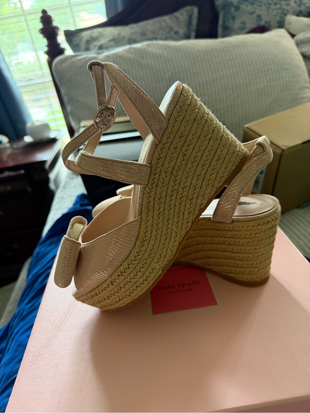 Kate Spade Beige Thelma Wedge Sandals NIB NWT 7.5 $75 (shoe's only)